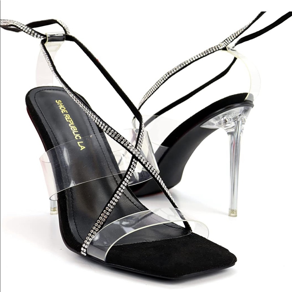 Black rhinestoned lace up heel - Picture 2 of 8